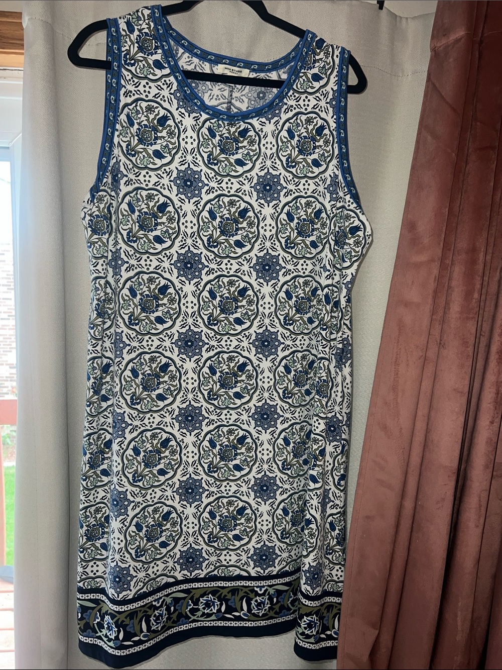 Max Studio White and Blue Printed Sleeveless Midi Dress Plus Size 1X